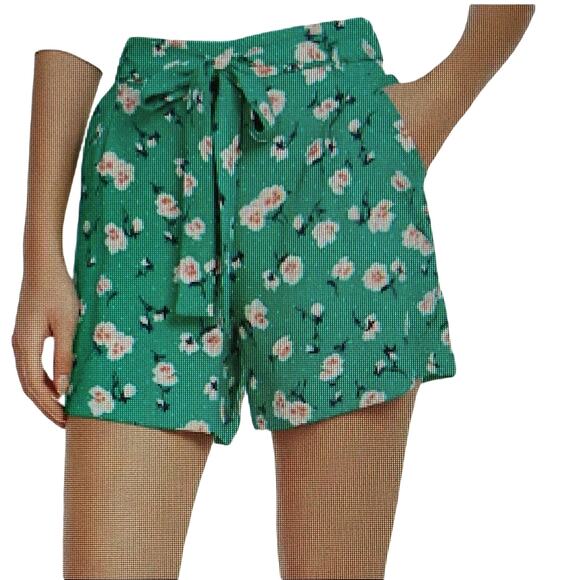 Maison Jules Petal Flurry Self Tie Green Floral Shorts NWT size XXL - Picture 1 of 8